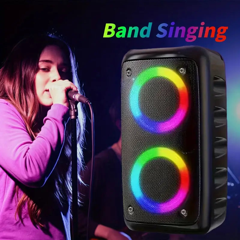 | COMING SOON |  2025 Newly Upgraded Wireless Speaker Subwoofer, Holiday Favorite Portable Wireless Speaker with Built-in Wired Microphone, 7 Color Lights, 5.0, Dual 3-inch Subwoofers, FM Radio, MP3 Playback