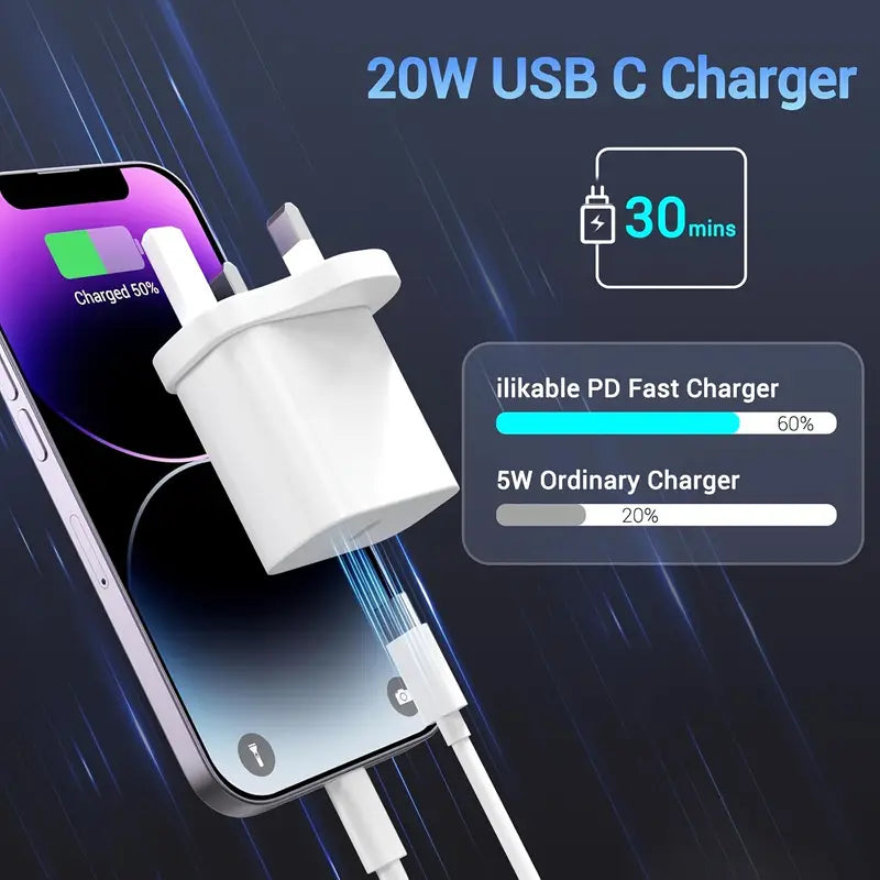 [Fast Charger] Apple Fast Charger Block, 20W Type C for iPhone 14/13/12/11 Pro Max/Xs Max/XR/X | 6ft USB C to Lightning Cable, Fast Charging for iPhone 13 14