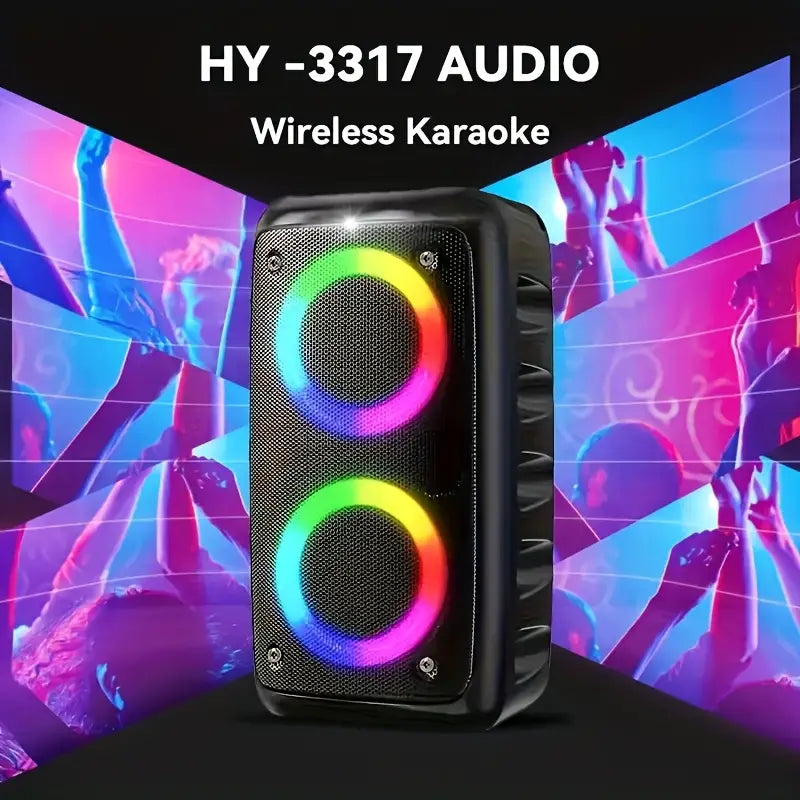 | COMING SOON |  2025 Newly Upgraded Wireless Speaker Subwoofer, Holiday Favorite Portable Wireless Speaker with Built-in Wired Microphone, 7 Color Lights, 5.0, Dual 3-inch Subwoofers, FM Radio, MP3 Playback