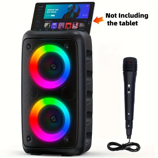 | COMING SOON |  2025 Newly Upgraded Wireless Speaker Subwoofer, Holiday Favorite Portable Wireless Speaker with Built-in Wired Microphone, 7 Color Lights, 5.0, Dual 3-inch Subwoofers, FM Radio, MP3 Playback
