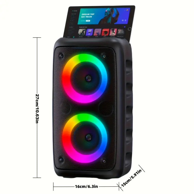 | COMING SOON |  2025 Newly Upgraded Wireless Speaker Subwoofer, Holiday Favorite Portable Wireless Speaker with Built-in Wired Microphone, 7 Color Lights, 5.0, Dual 3-inch Subwoofers, FM Radio, MP3 Playback