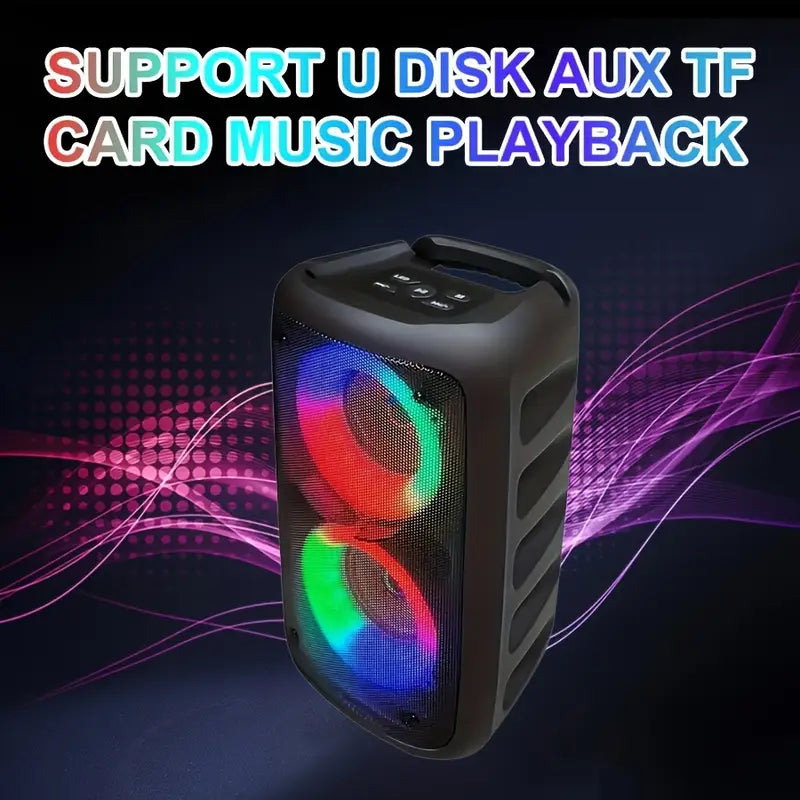 | COMING SOON |  2025 Newly Upgraded Wireless Speaker Subwoofer, Holiday Favorite Portable Wireless Speaker with Built-in Wired Microphone, 7 Color Lights, 5.0, Dual 3-inch Subwoofers, FM Radio, MP3 Playback